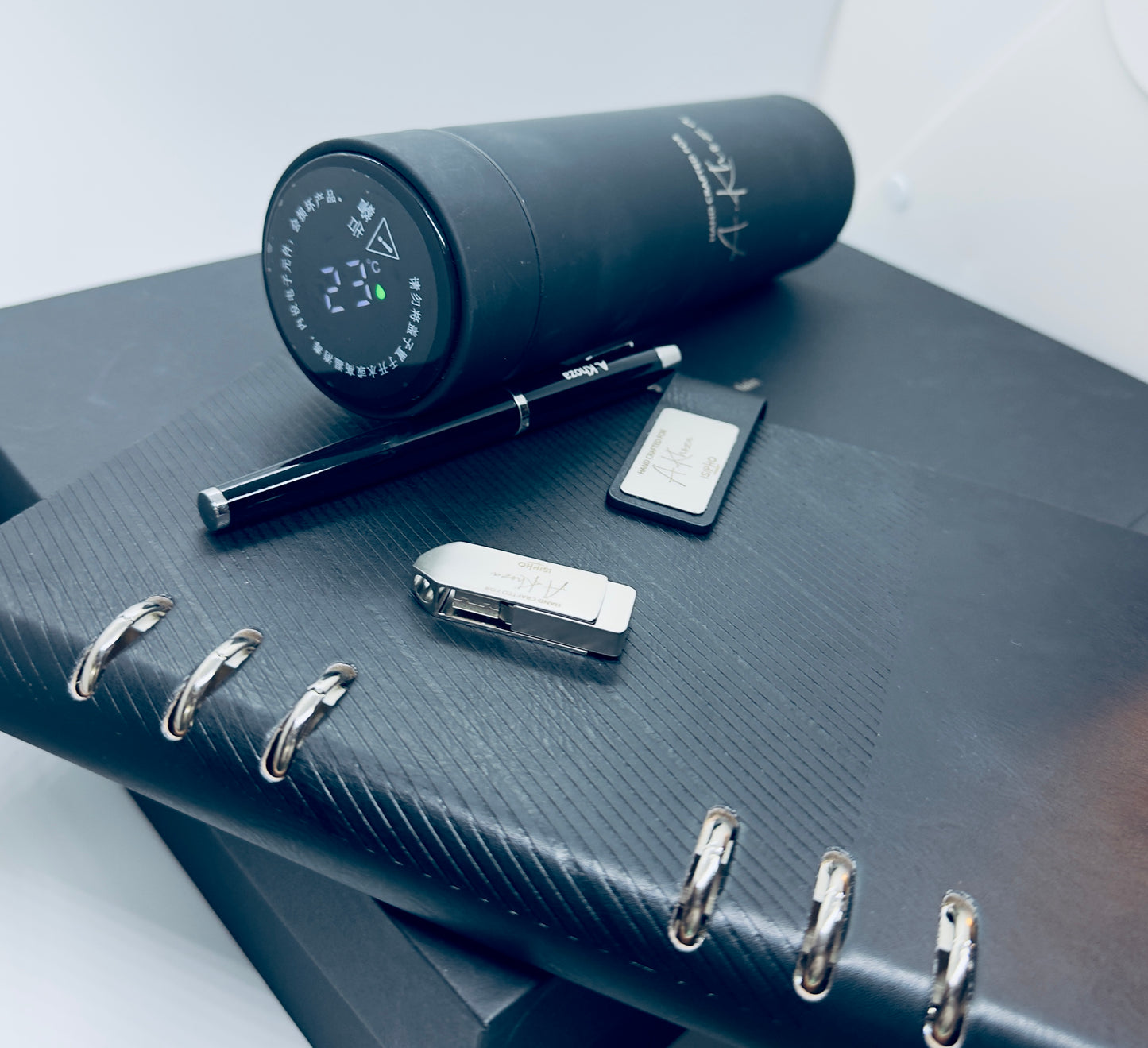Premium Diary + Pen + 16GB USB +Smart Bottle with LED temperature display Gift Box
