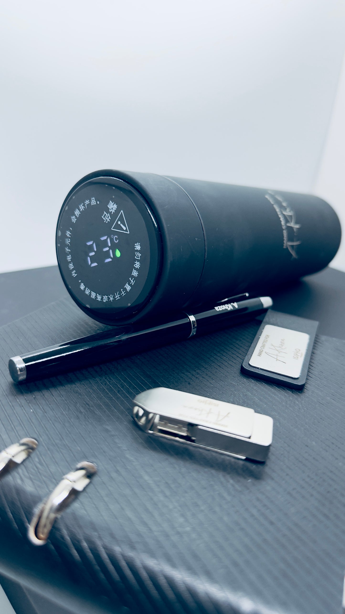 Premium Diary + Pen + 16GB USB +Smart Bottle with LED temperature display Gift Box